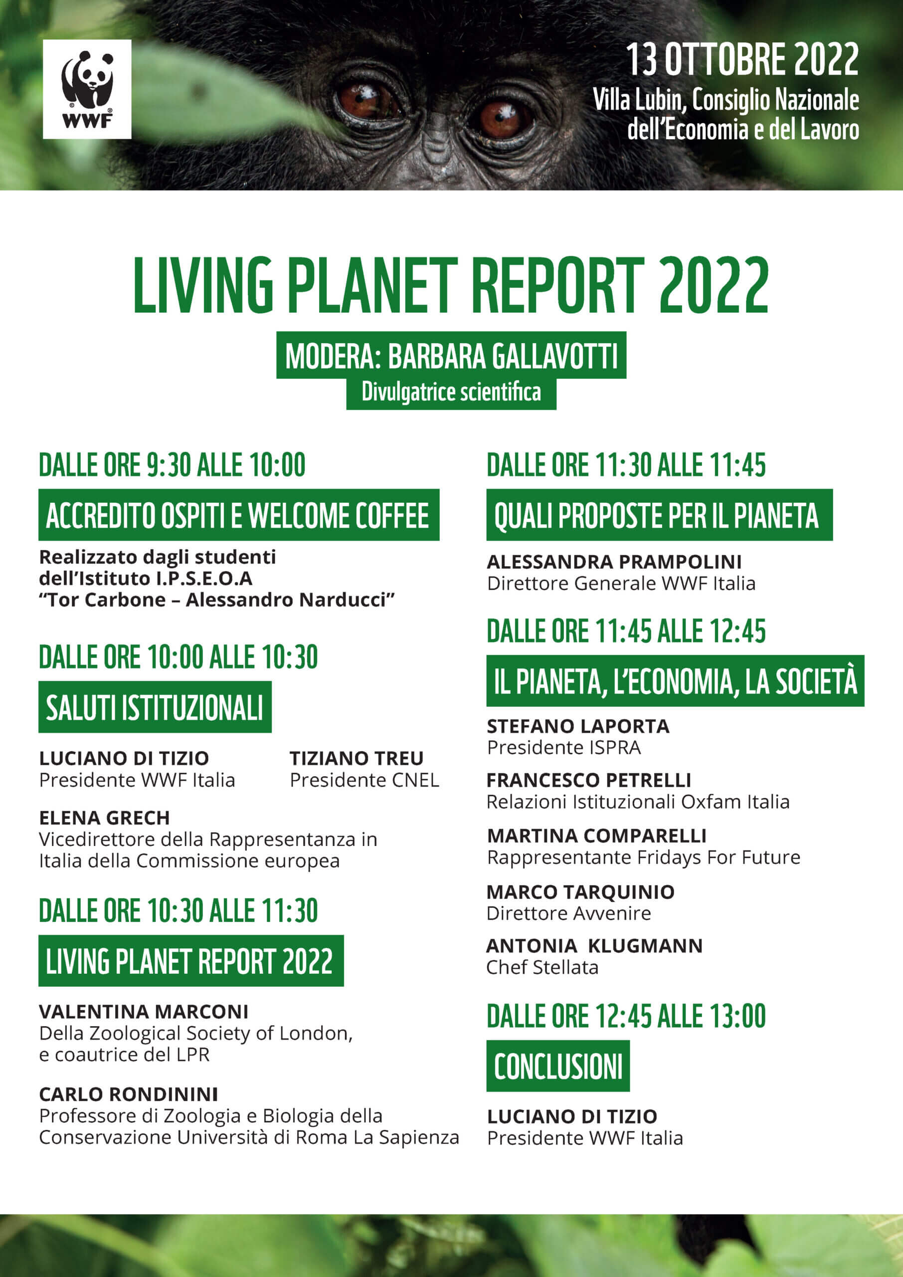 13 ottobre, evento di lancio del Living Report WWF Italia